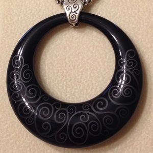 Brighton round etched black pendant necklace